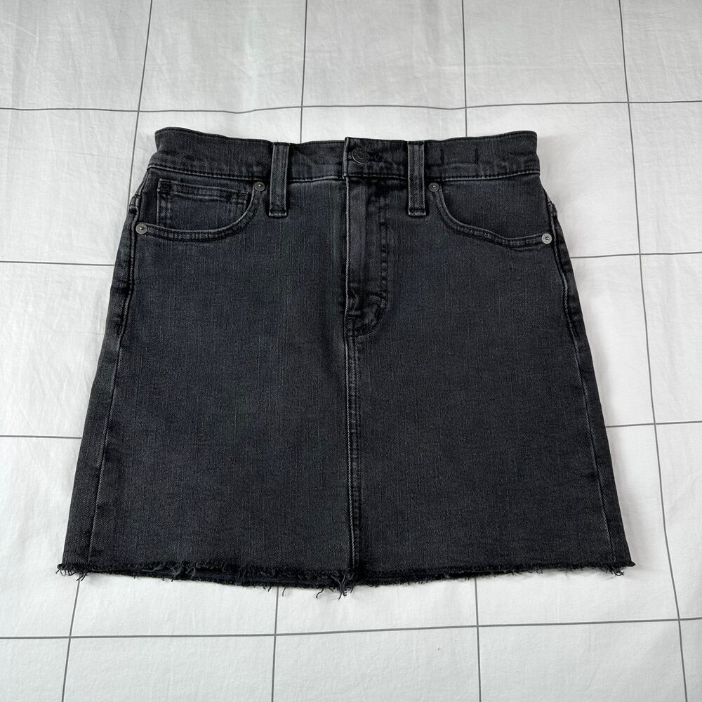 Madewell Skirt Womens 25 Washed Black Stretch Denim Mini Raw Hem Casual